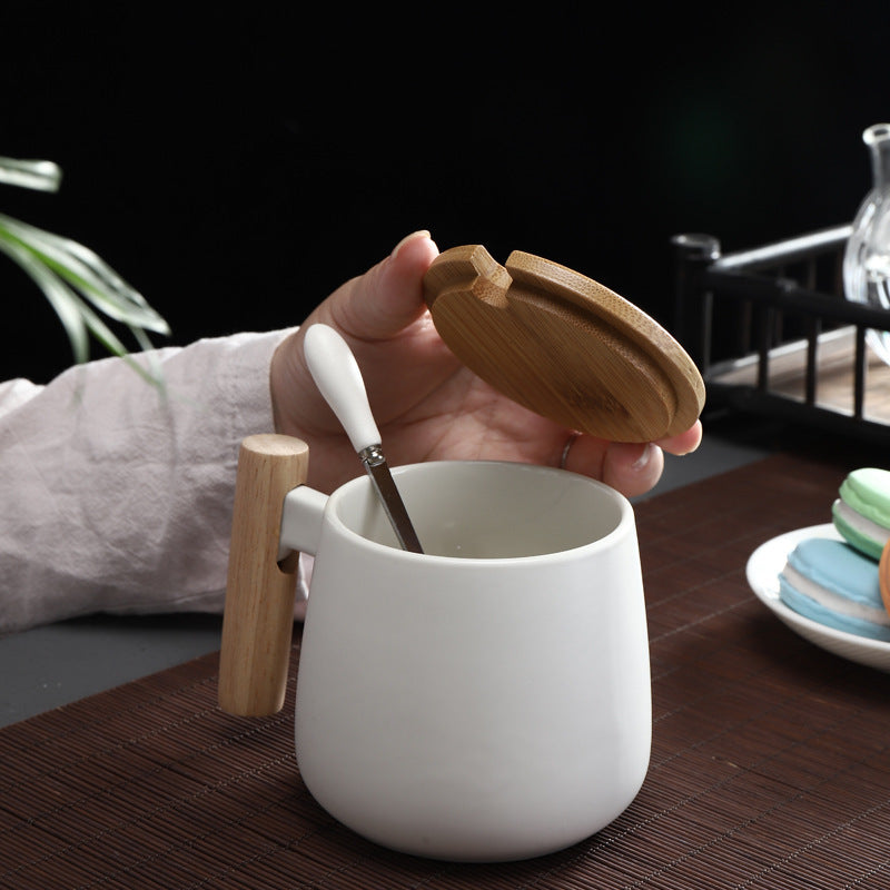 Simple Couple Water Cup with Wooden Handle