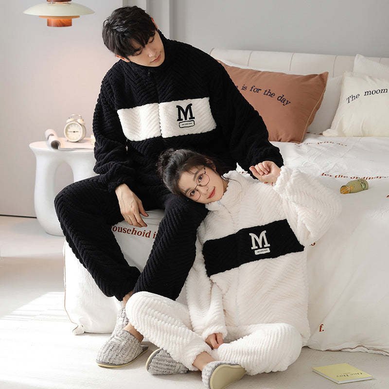 Panda Couple Pajamas Winter Flannel Thickened Men's Casual Stand Collar Warm Girl Slim Fit Homewear