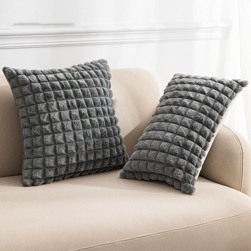 Simple High-quality Imitation Rabbit Hair Cut Plaid Pillow