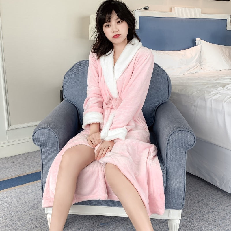 Autumn And Winter Large Size Lengthened Nightgown Women's Thickened Flannel Couple Pajamas Coral Fleece Wedding Morning Gowns Men's Homewear