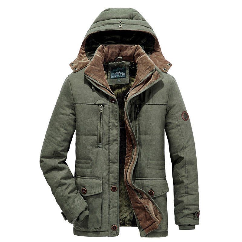 Weather Proof Cotton-padded Coat Multi-pocket Fleece-lined Thickened