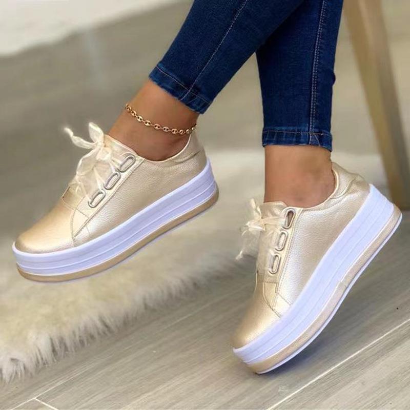 Single Large Size Casual European And American Lace-up Flat Round Toe Platform Women's Shoes