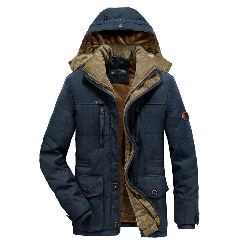 Weather Proof Cotton-padded Coat Multi-pocket Fleece-lined Thickened