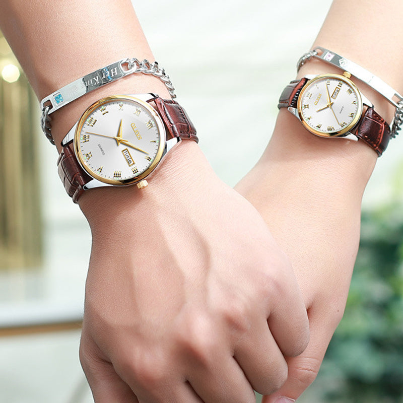 Quartz Watch Fashion Calendar Luminous Waterproof Men's and Ladies Watch Couple Watch Pair