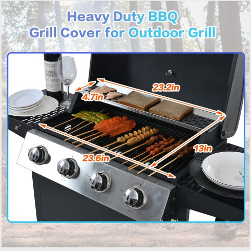 Propane Gas Grill 4 Burner Barbecue Grill, Stainless Steel 34,000 BTU Patio Garden Barbecue Grill With Two Shelves, Lid, Wheels And Bottle Opener