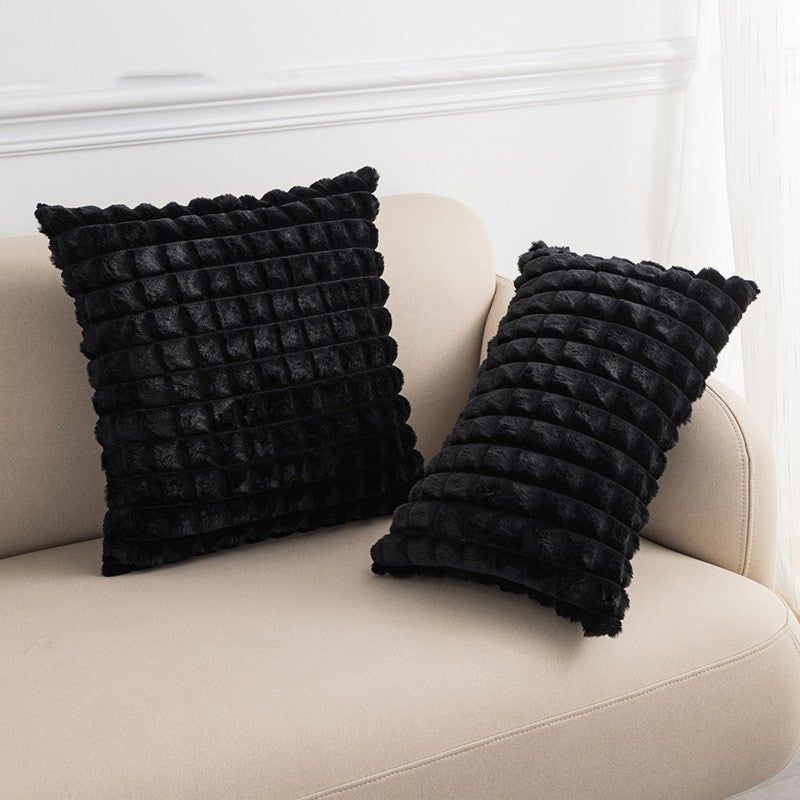 Simple High-quality Imitation Rabbit Hair Cut Plaid Pillow