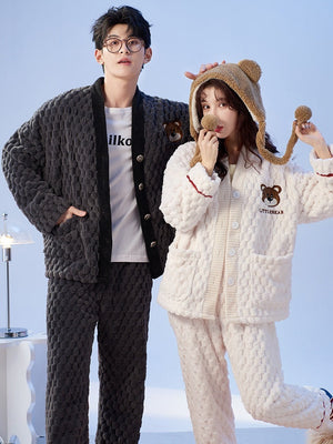 Couple Pajamas Women's Coral Fleece Polyester Suit Men's Cardigan