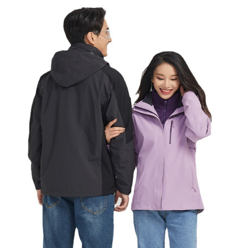 Two-piece Set Shell Jacket Autumn And Winter Three-in-one Men Fleece Lined Padded Warm Keeping