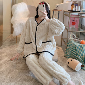 Coral Fleece Pajamas Women Thickened Warmth Sweet Flannel Home Service Two-piece Suit