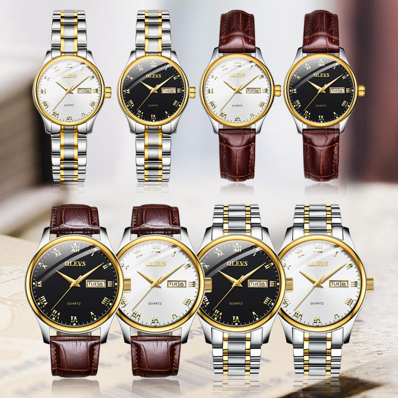 Quartz Watch Fashion Calendar Luminous Waterproof Men's and Ladies Watch Couple Watch Pair