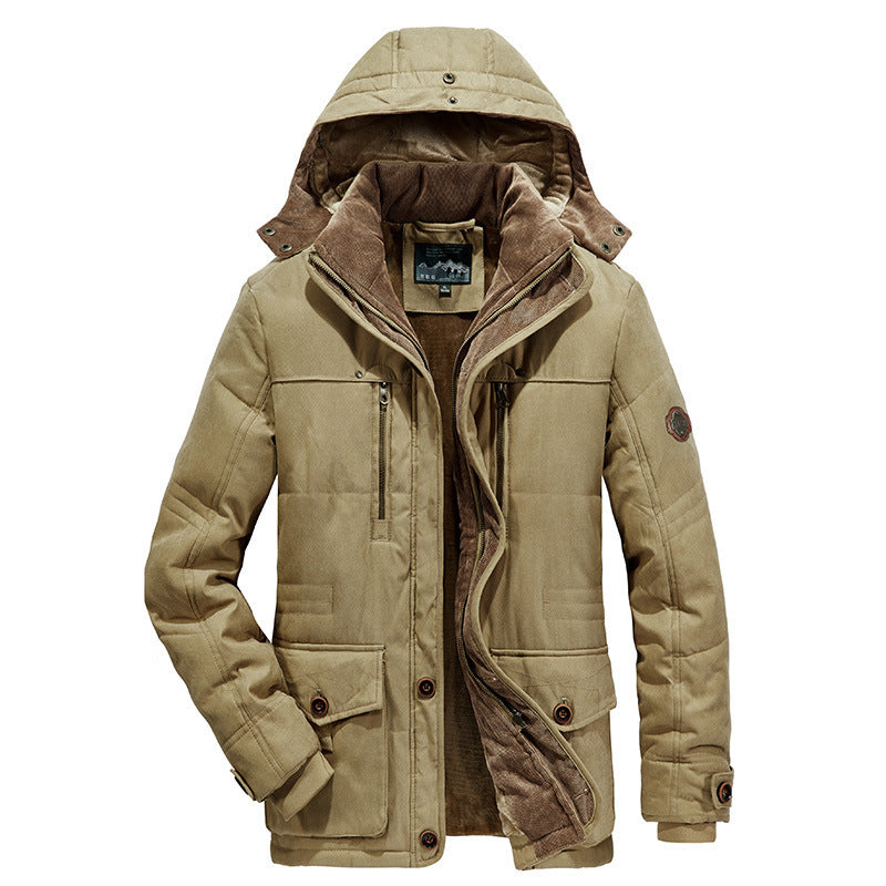 Weather Proof Cotton-padded Coat Multi-pocket Fleece-lined Thickened