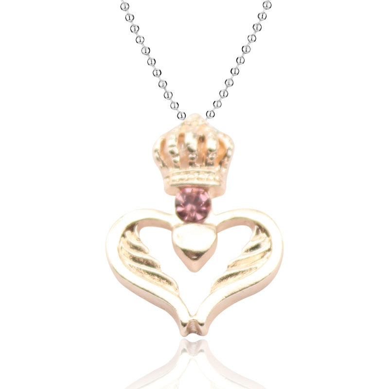 King Couple Necklace Black Rose Gold Heart Crown Heart Matching