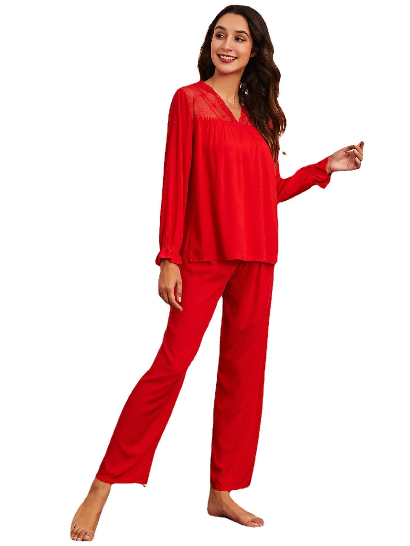 New Bamboo Fiber Pajamas Ladies Pullover Simple Casual Suit