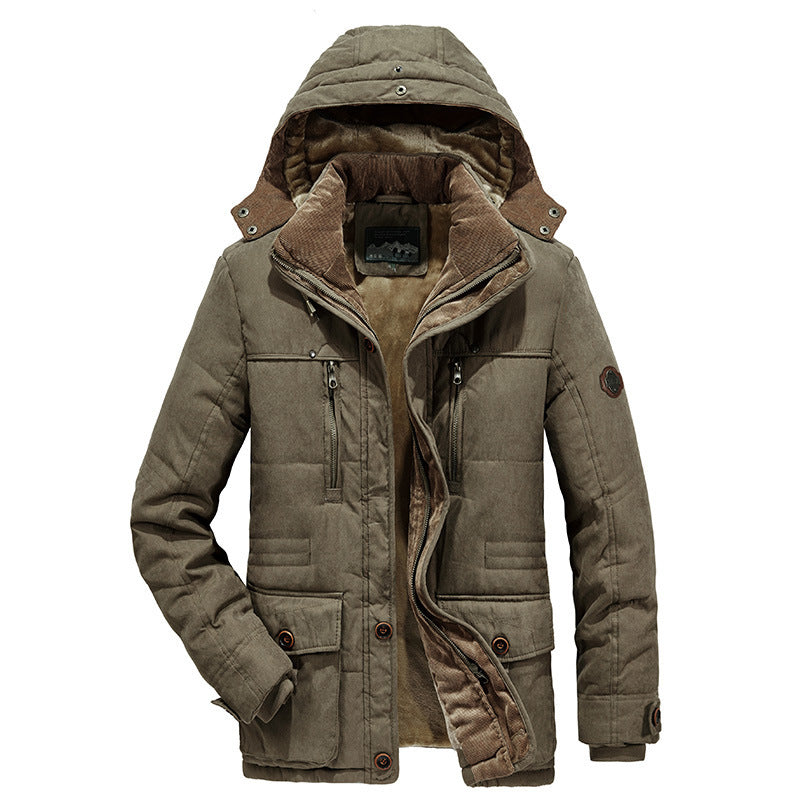 Weather Proof Cotton-padded Coat Multi-pocket Fleece-lined Thickened