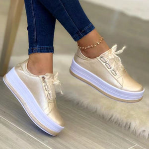 Single Large Size Casual European And American Lace-up Flat Round Toe Platform Women's Shoes