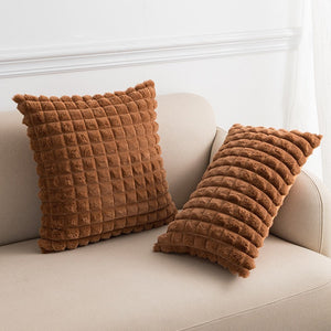 Simple High-quality Imitation Rabbit Hair Cut Plaid Pillow