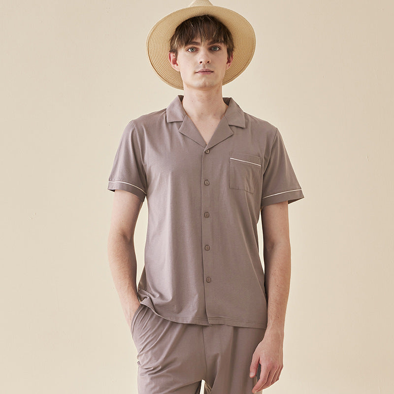 Lanjing Modal Cotton Short-sleeved Couple Pajamas Women's Solid Color Simple Ladies' Homewear Men's Suit