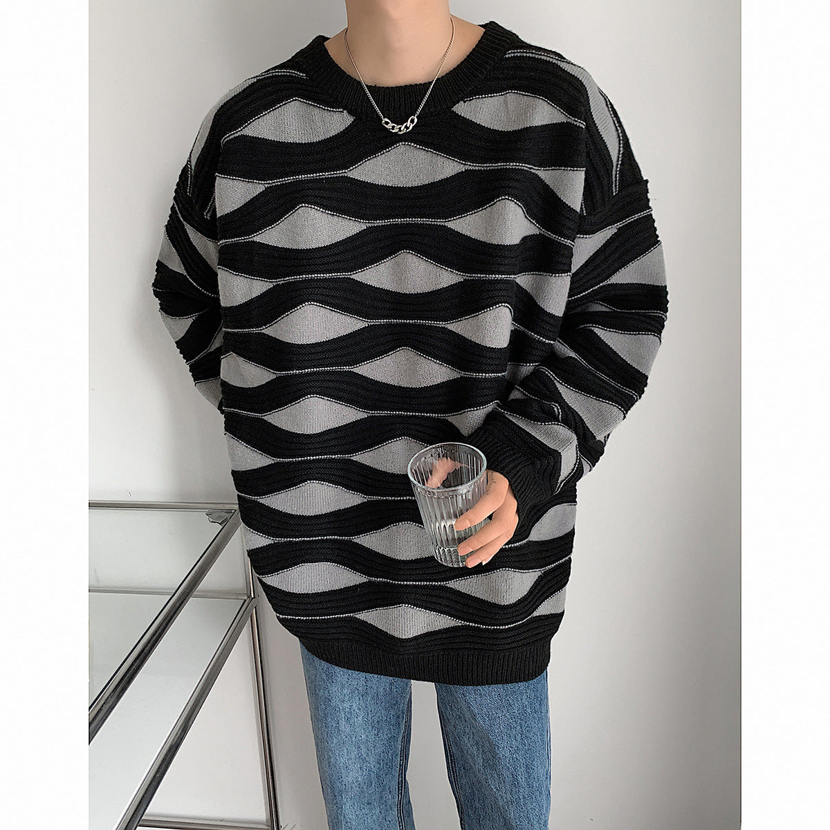 Striped Wave Sweater Couple Fashion